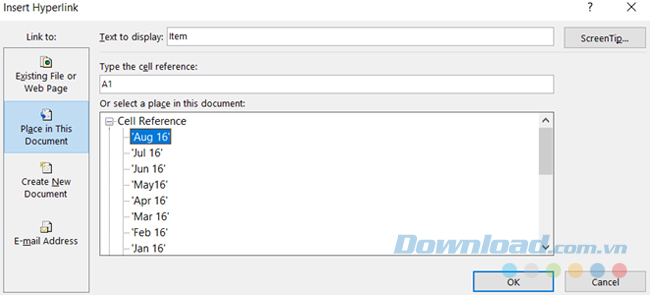 Liên kết đến Tab hoặc Cell Liên kết đến Tab hoặc Cell
