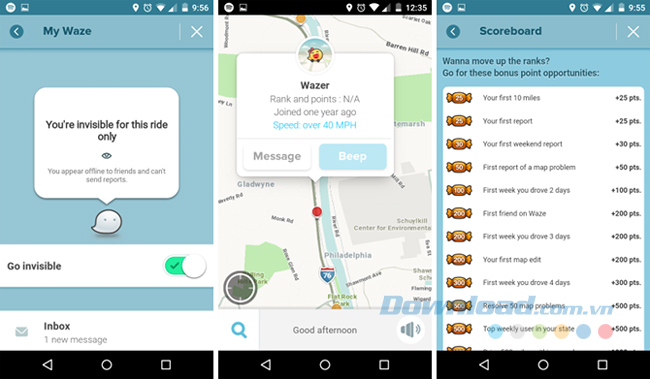 Các tính năng xã hội của Waze