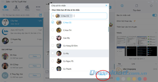Chia sẻ tin nhắn Zalo