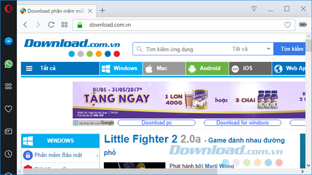 Giao diện chính Opera