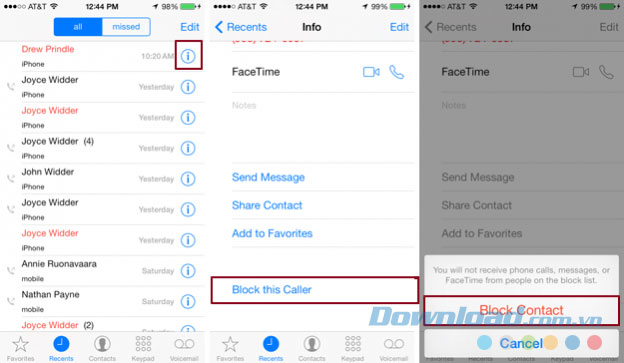 Chặn cuộc gọi từ danh bạ