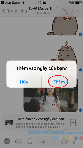 Xác nhận thêm ảnh vào ngày của bạn