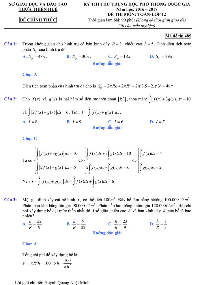 Đề thi thử THPT Quốc gia 2017 môn Toán