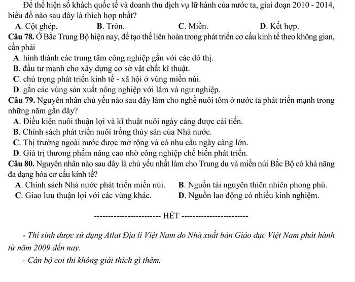 Đề thi minh họa THPT Quốc gia 2017 môn Địa lý - Lần 3