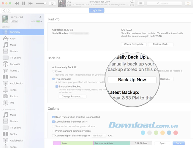 Sao lưu thủ công qua iTunes