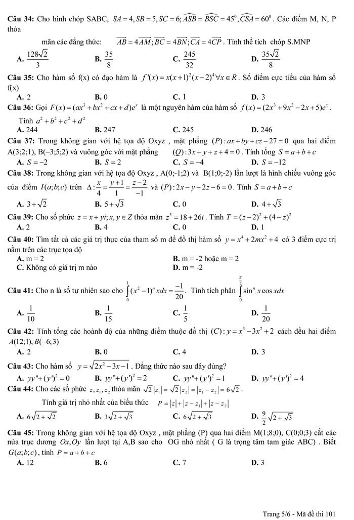 Đề thi thử THPT Quốc gia 2017 môn Toán