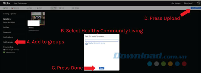 Upload ảnh lên nhóm Flickr