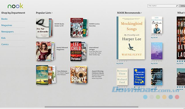 Giao diện chính của NOOK