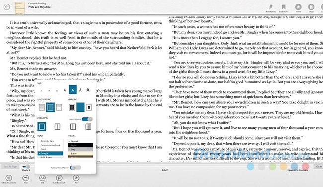 Giao diện đọc của NOOK