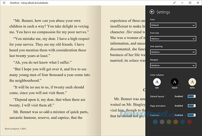 Giao diện đọc của OverDrive