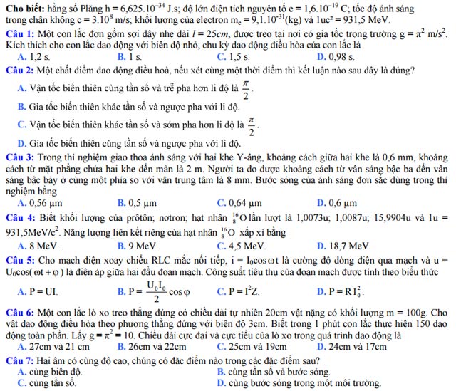 Đề thi thử THPT Quốc gia năm 2017 môn Vật lý