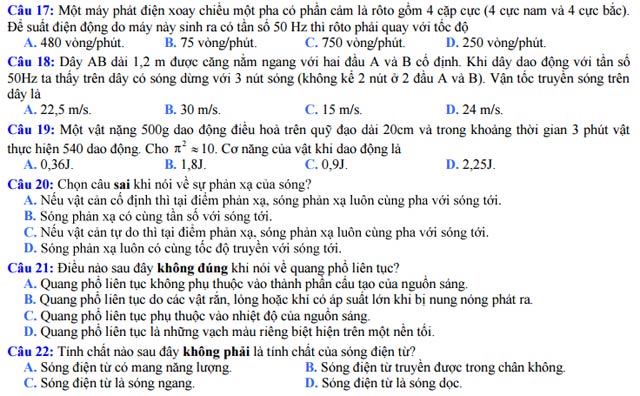 Đề thi thử THPT Quốc gia năm 2017 môn Vật lý