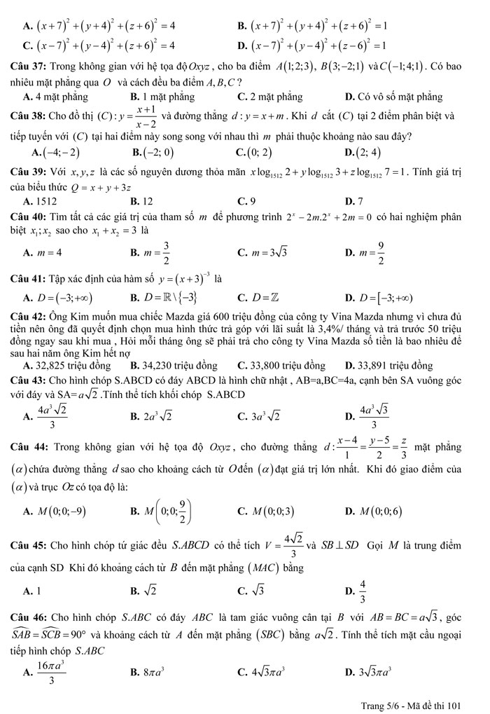 Đề thi thử THPT Quốc gia 2017 môn Toán