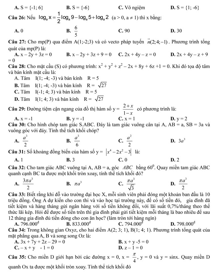 Đề thi thử THPT Quốc gia 2017 môn Toán
