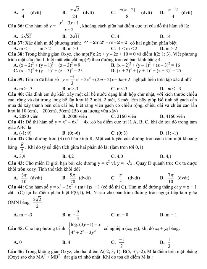 Đề thi thử THPT Quốc gia 2017 môn Toán