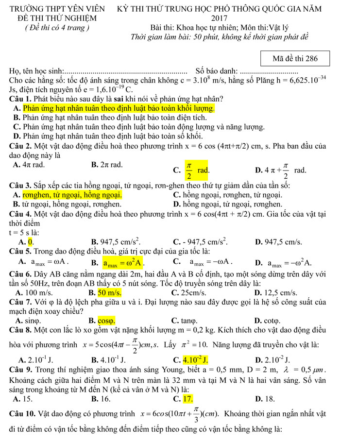 Đề thi thử THPT Quốc gia 2017 môn Vật lý Đề thi thử THPT Quốc gia 2017 môn Vật lý