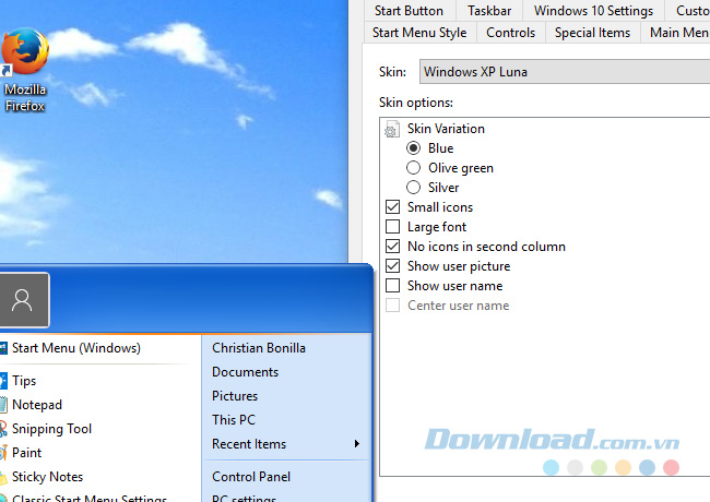 Chọn Windows XP Luna Chọn Windows XP Luna