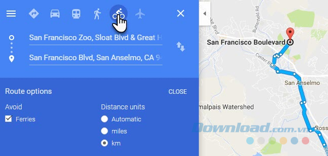 Chọn biểu tượng Đi xe đạp