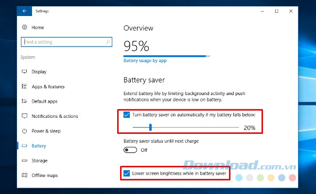 Định cấu hình Battery Saver Định cấu hình Battery Saver