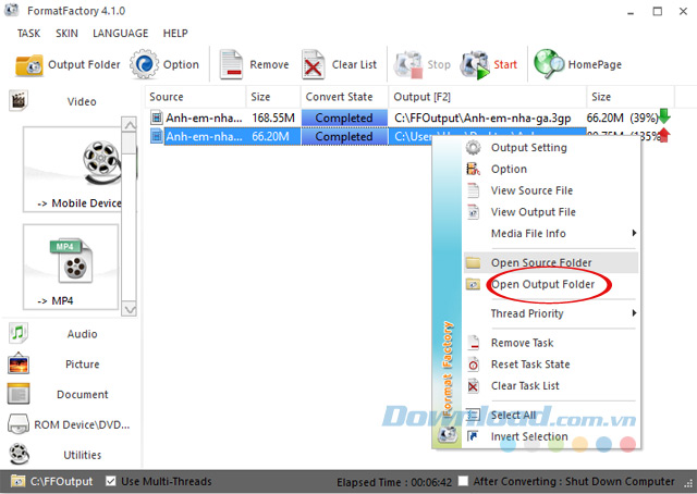 Nơi lưu trữ video sau khi chuyển đổi
