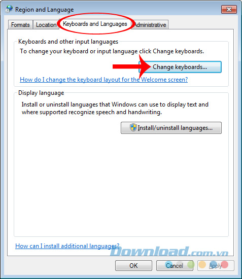 Change keyboard Change keyboard