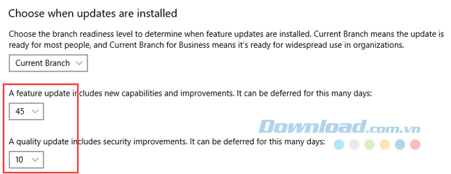 Chọn số ngày bạn muốn hoãn cập nhật