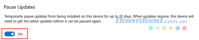 Bật tính năng dừng cập nhật