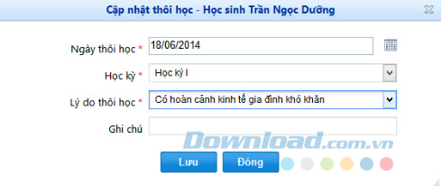Thông tin học sinh thôi học