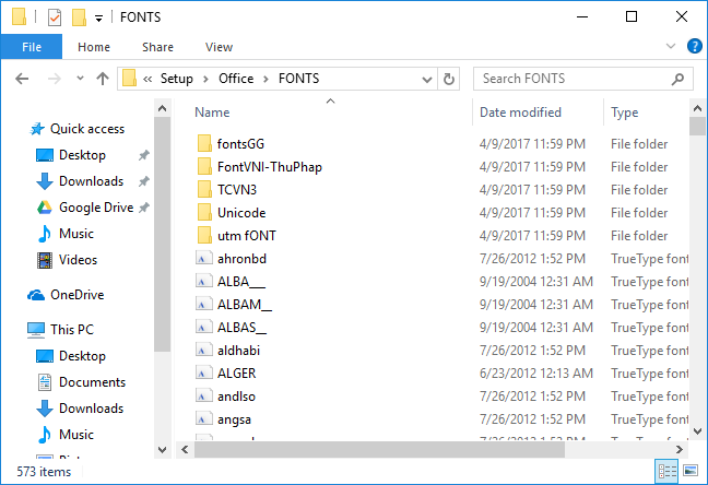 Giải nén toàn bộ font vào một thư mục riêng
