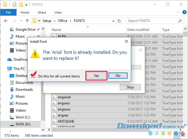 Ghi đè với các font đã có sẵn trên máy tính