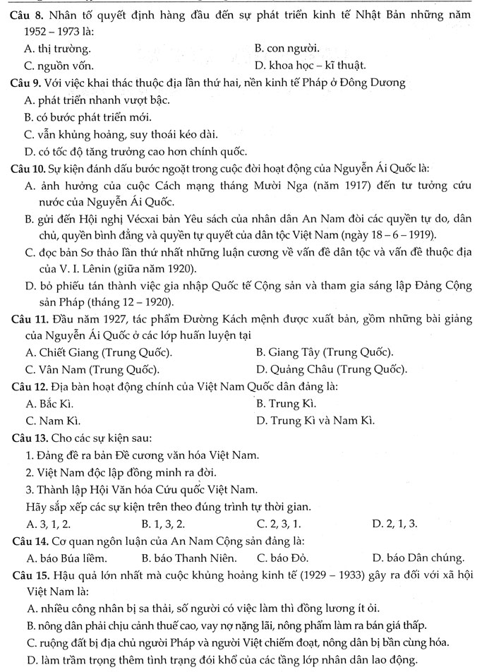 Đề thi trắc nghiệm các môn Khoa học xã hội