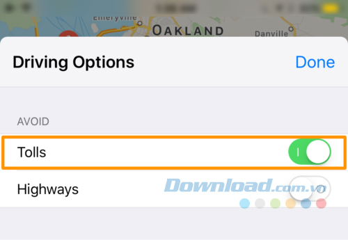 Bật tính năng Tolls