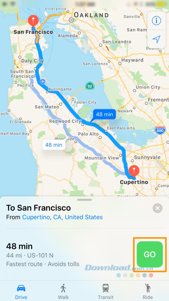 Nhấp vào Go để bắt đầu định hướng