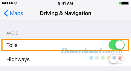 Bật công tắc Tolls