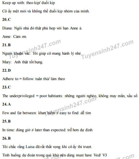 Đáp án đề thi thử môn tiếng Anh THPT Quốc gia 2017 Đáp án đề thi thử môn tiếng Anh THPT Quốc gia 2017