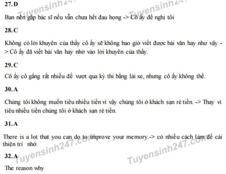 Đáp án đề thi thử môn tiếng Anh THPT Quốc gia 2017 Đáp án đề thi thử môn tiếng Anh THPT Quốc gia 2017