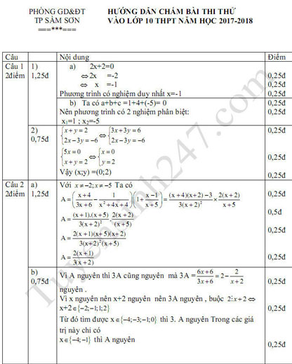 Đề thi thử vào lớp 10 môn Toán Đề thi thử vào lớp 10 môn Toán