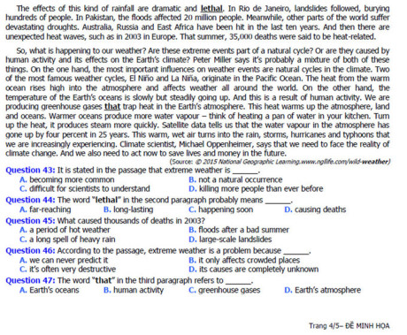 Đề thi thử môn tiếng Anh THPT Quốc gia 2017 Đề thi thử môn tiếng Anh THPT Quốc gia 2017