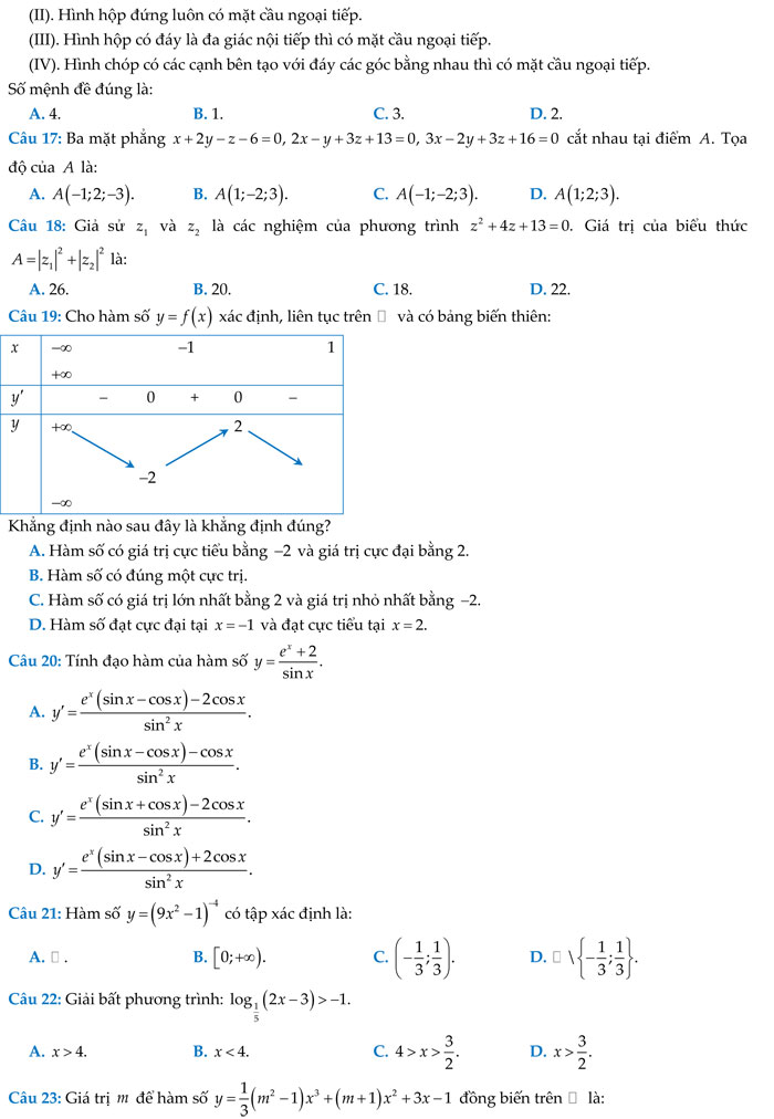 Đề thi thử THPT Quốc gia năm 2017 môn Toán