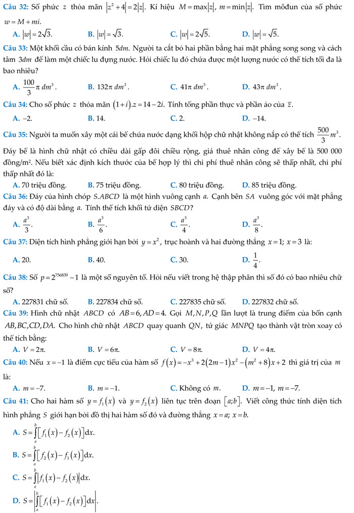 Đề thi thử THPT Quốc gia năm 2017 môn Toán