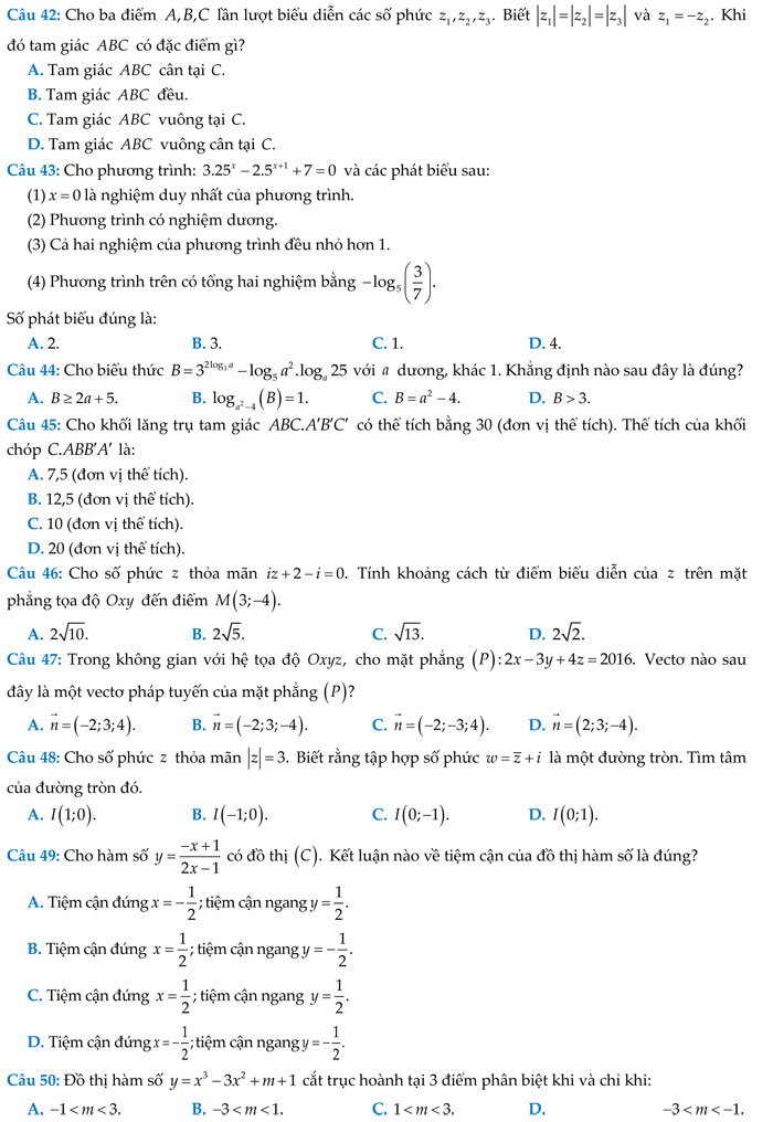 Đề thi thử THPT Quốc gia năm 2017 môn Toán