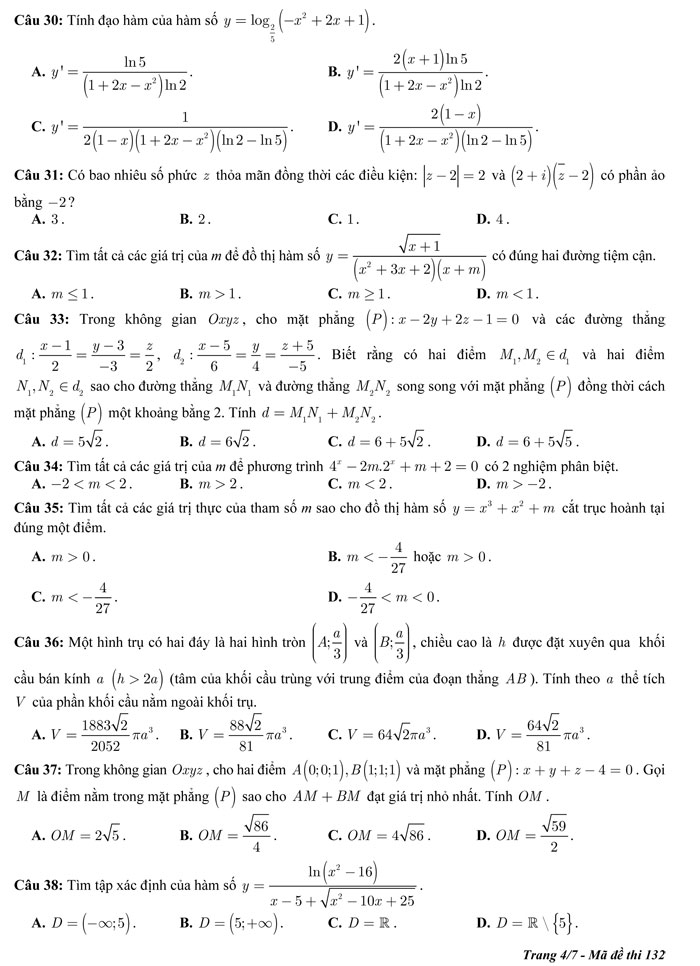 Đề thi thử THPT Quốc gia năm 2017 môn Toán