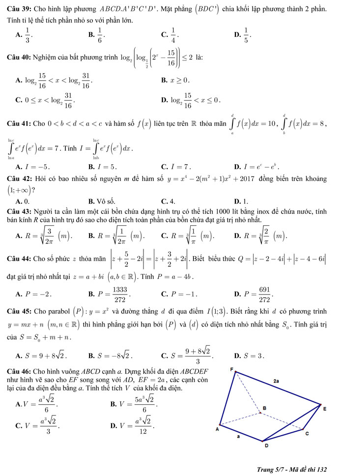 Đề thi thử THPT Quốc gia năm 2017 môn Toán