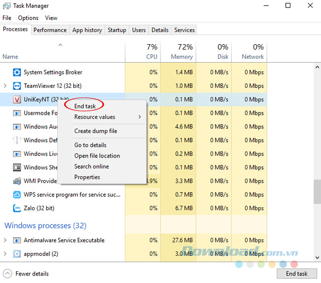 Kết thúc tiến trình
