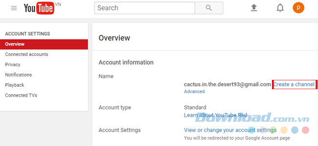 Nhấp vào link Create a channel Nhấp vào link Create a channel