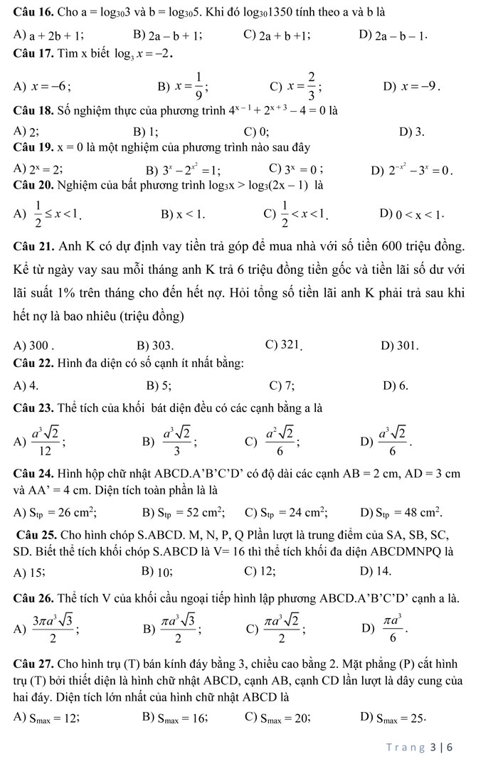Đề thi thử THPT Quốc gia 2017 môn Toán