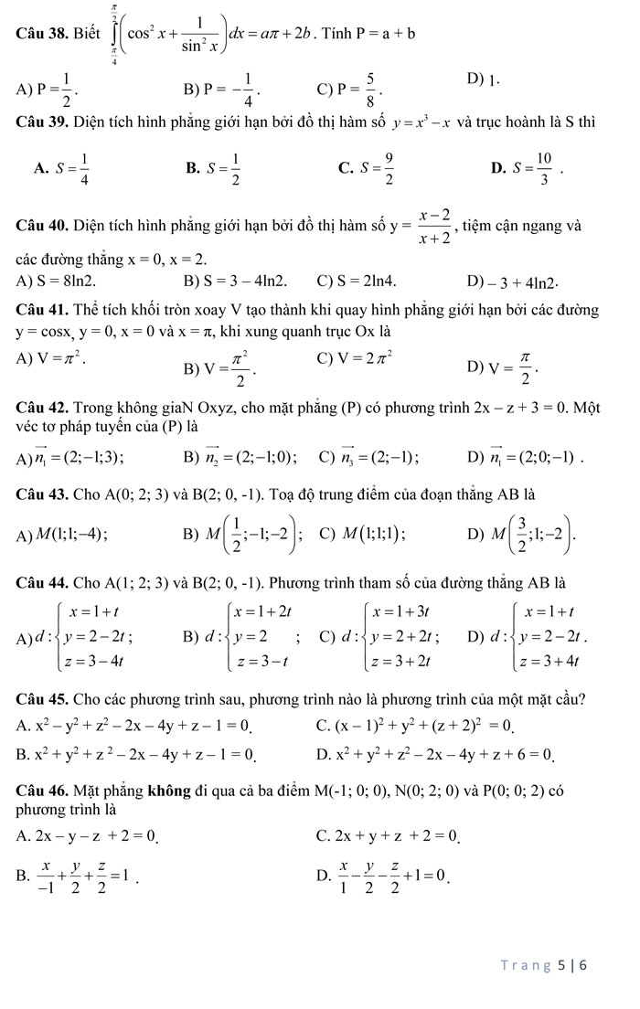 Đề thi thử THPT Quốc gia 2017 môn Toán
