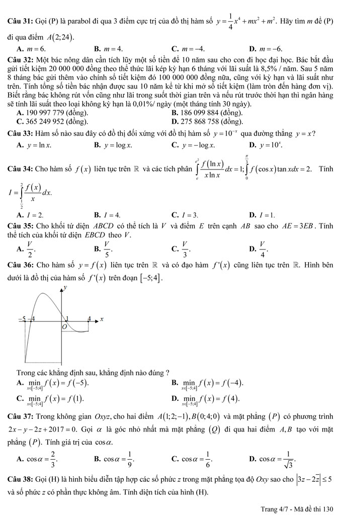 Đề thi thử THPT Quốc gia 2017 môn Toán