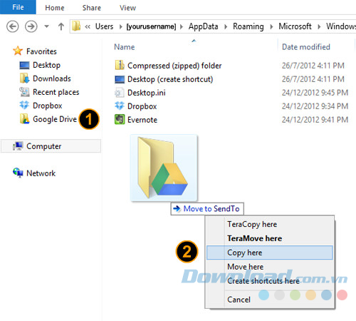 Kéo Google vào chọn Copy here Kéo Google vào chọn Copy here