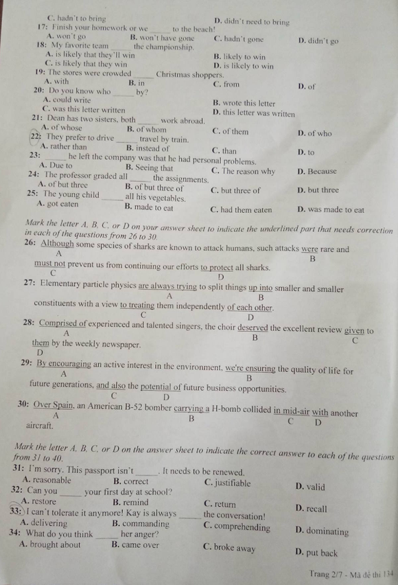 Đề thi tuyển sinh vào lớp 10 môn Tiếng Anh
